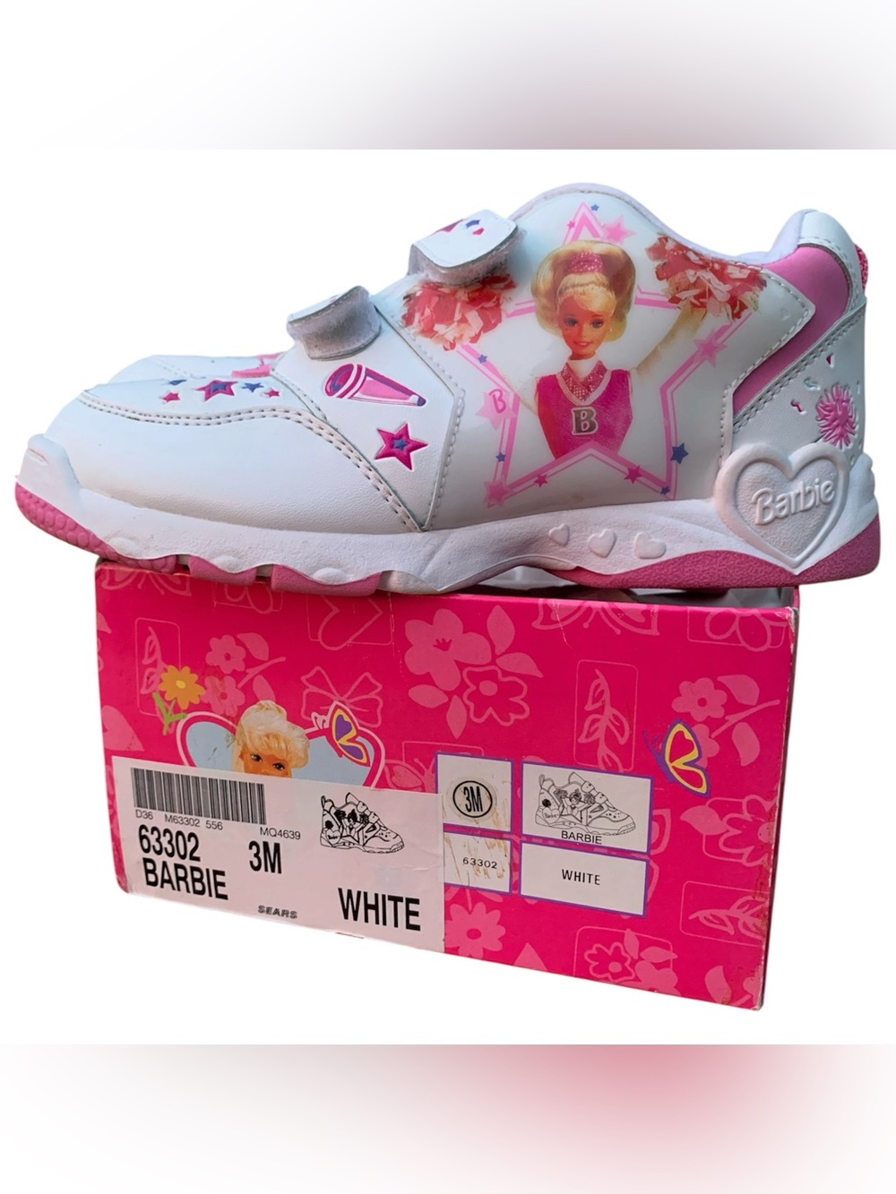Vintage 1997 Barbie White and Pink Velcro Sneakers